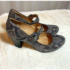 Söfft MIRANDA Gray Snake Print Leather Block Heel Mary Jane Pumps Women 9.5M